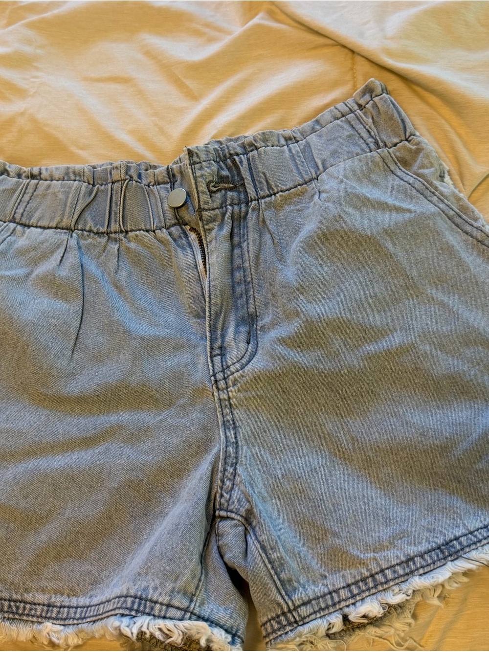 Casual Light Blue Elastic Waist Denim Shorts